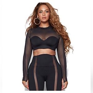 Ivy Park - Black Crop Top - Sheer Long Sleeved - Size L